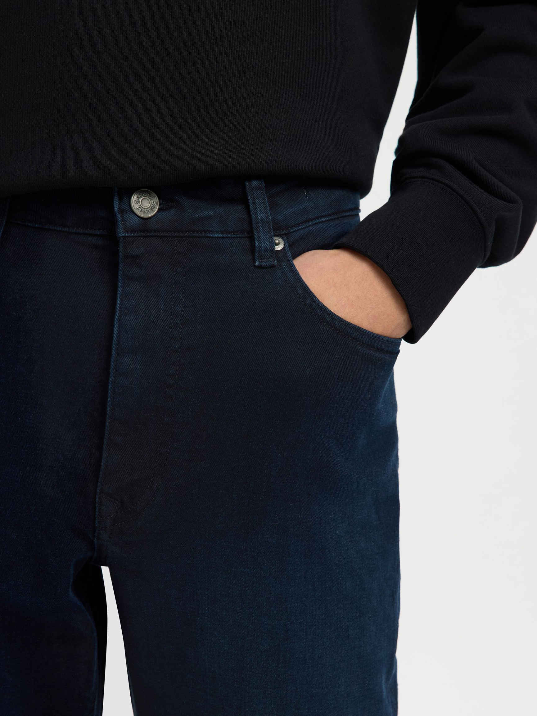 75 MØRK VASK SLIM FIT JEANS, Blue Black Denim, highres