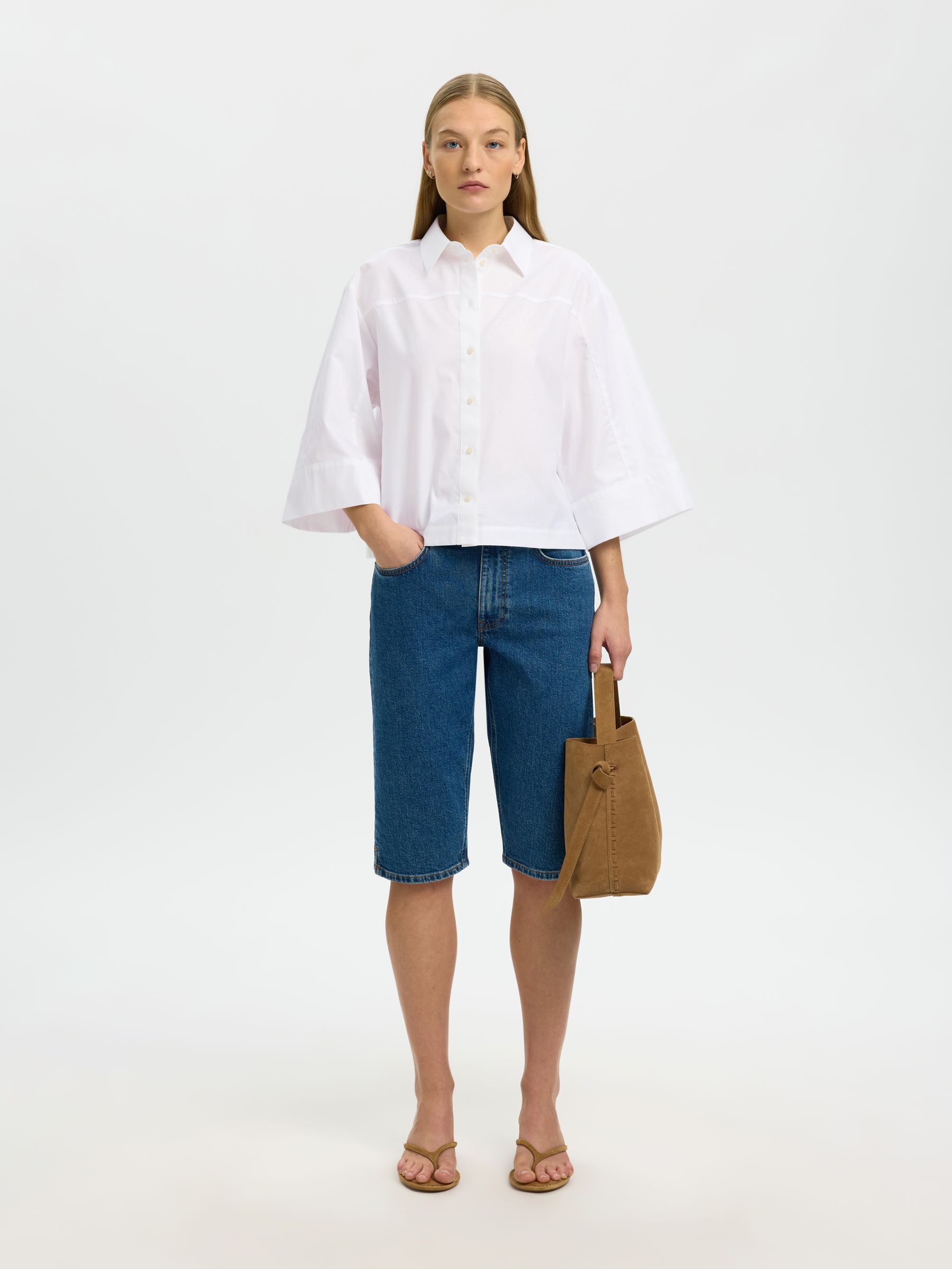 COUPE CARRÉE CHEMISE À MANCHES COURTES, Bright White, highres