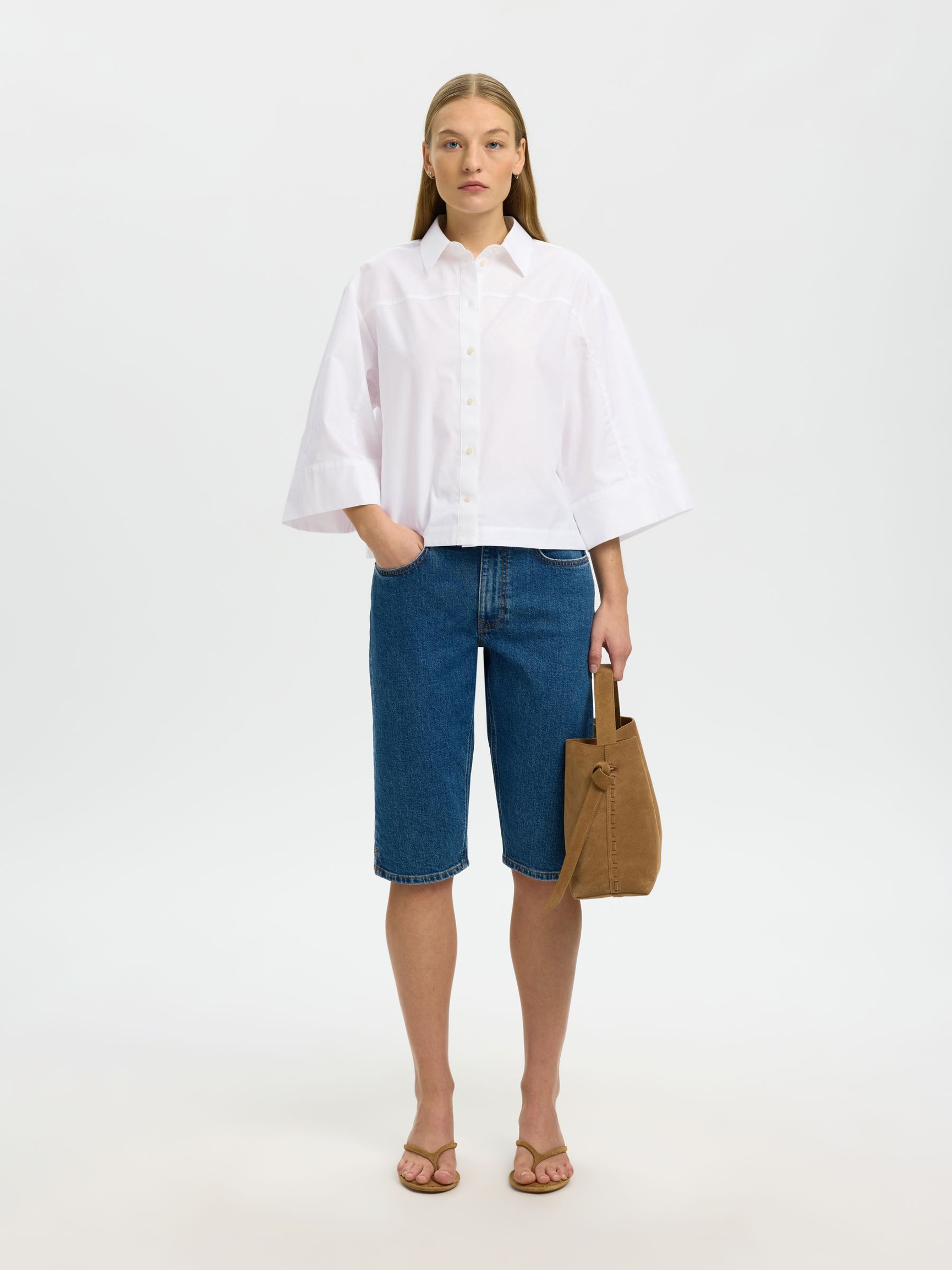 BOXY FIT KURZARMHEMD, Bright White, highres