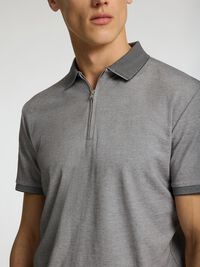 ZIPPER POLO SHIRT, Medium Grey Melange, highres