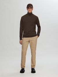 LONG-SLEEVED ROLL NECK PULLOVER, Chocolate Torte, highres