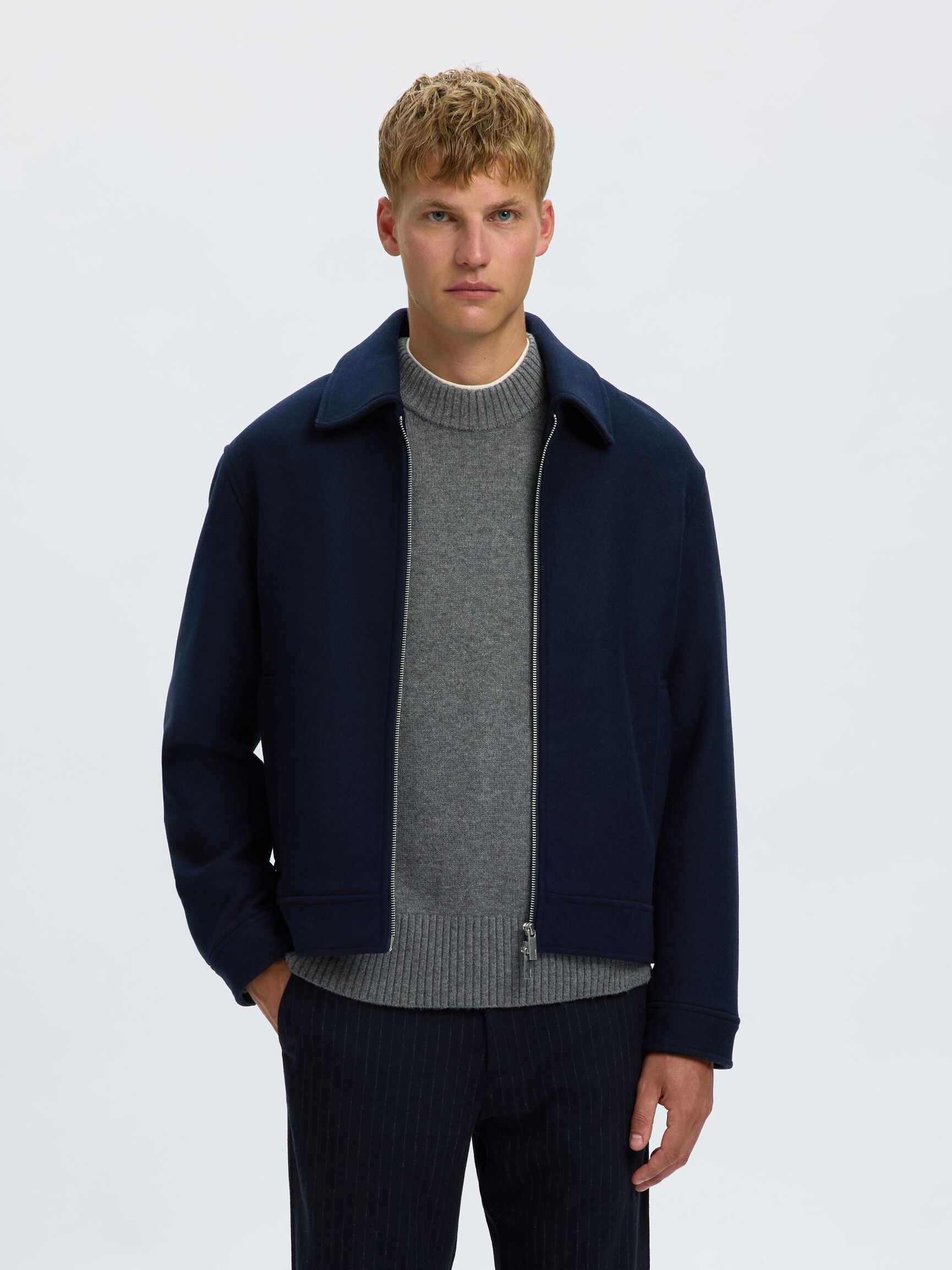 WOOL BLEND JACKET, Sky Captain, highres