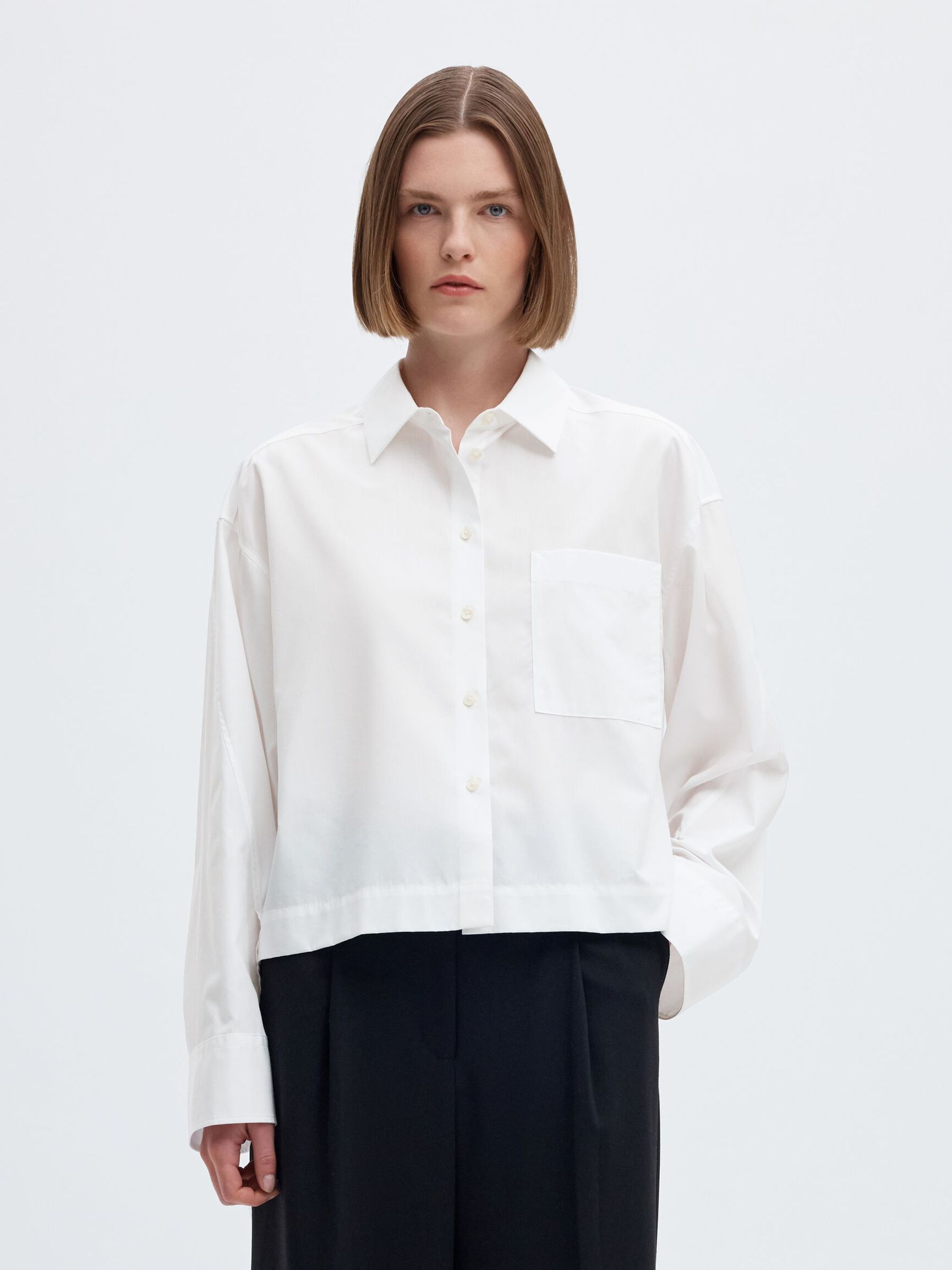 COTTON  CROPPED SHIRT, Bright White, highres