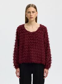 ZIGZAG FRINGE BALLOON SLEEVE TOP, Tawny Port, highres