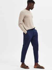 SLIM TAPERED LINEN BLEND TROUSERS, Dark Sapphire, highres