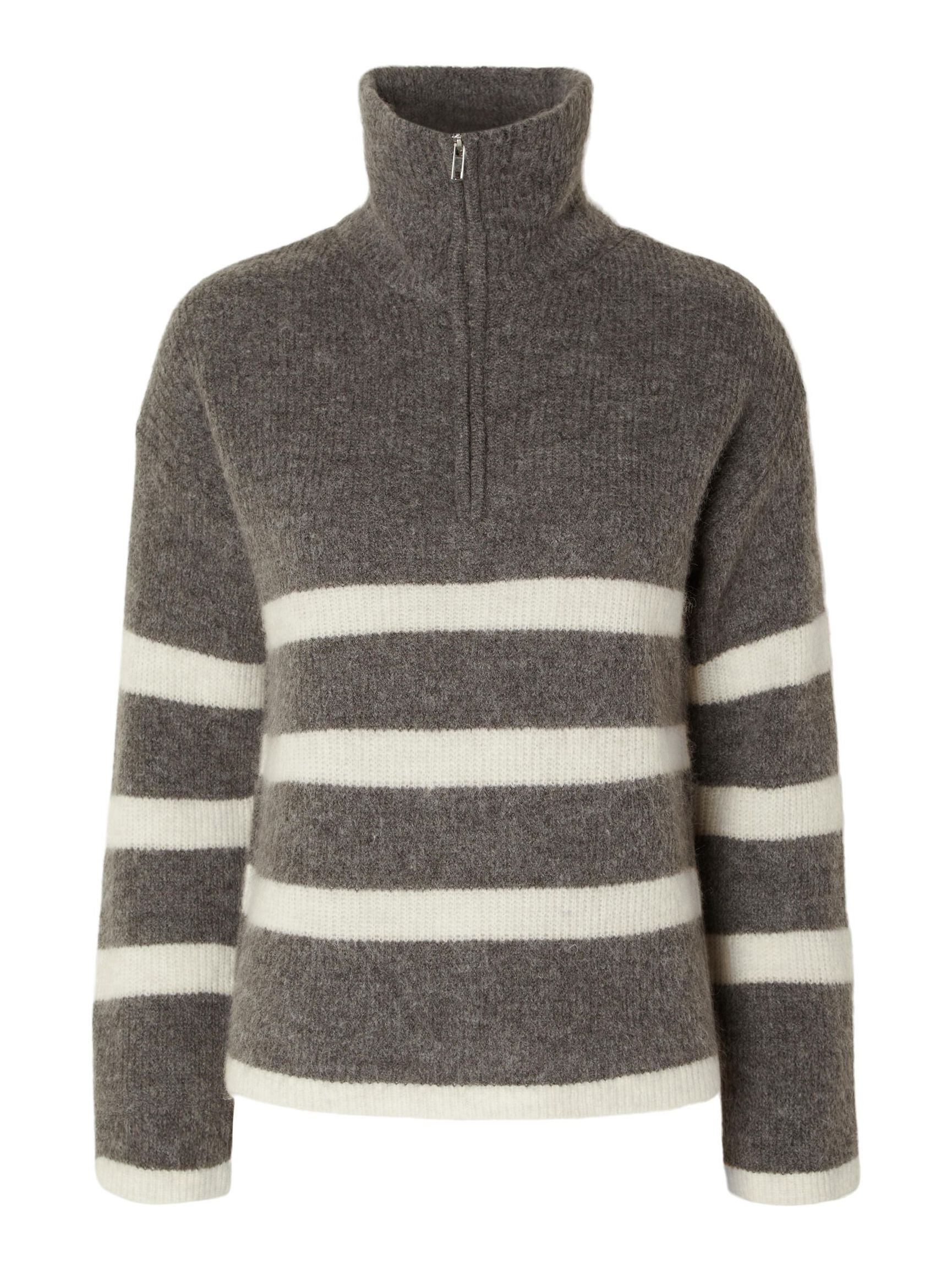 EN LAINE MÉLANGÉE À FERMETURE ÉCLAIR PULLOVER, Medium Grey Melange, highres