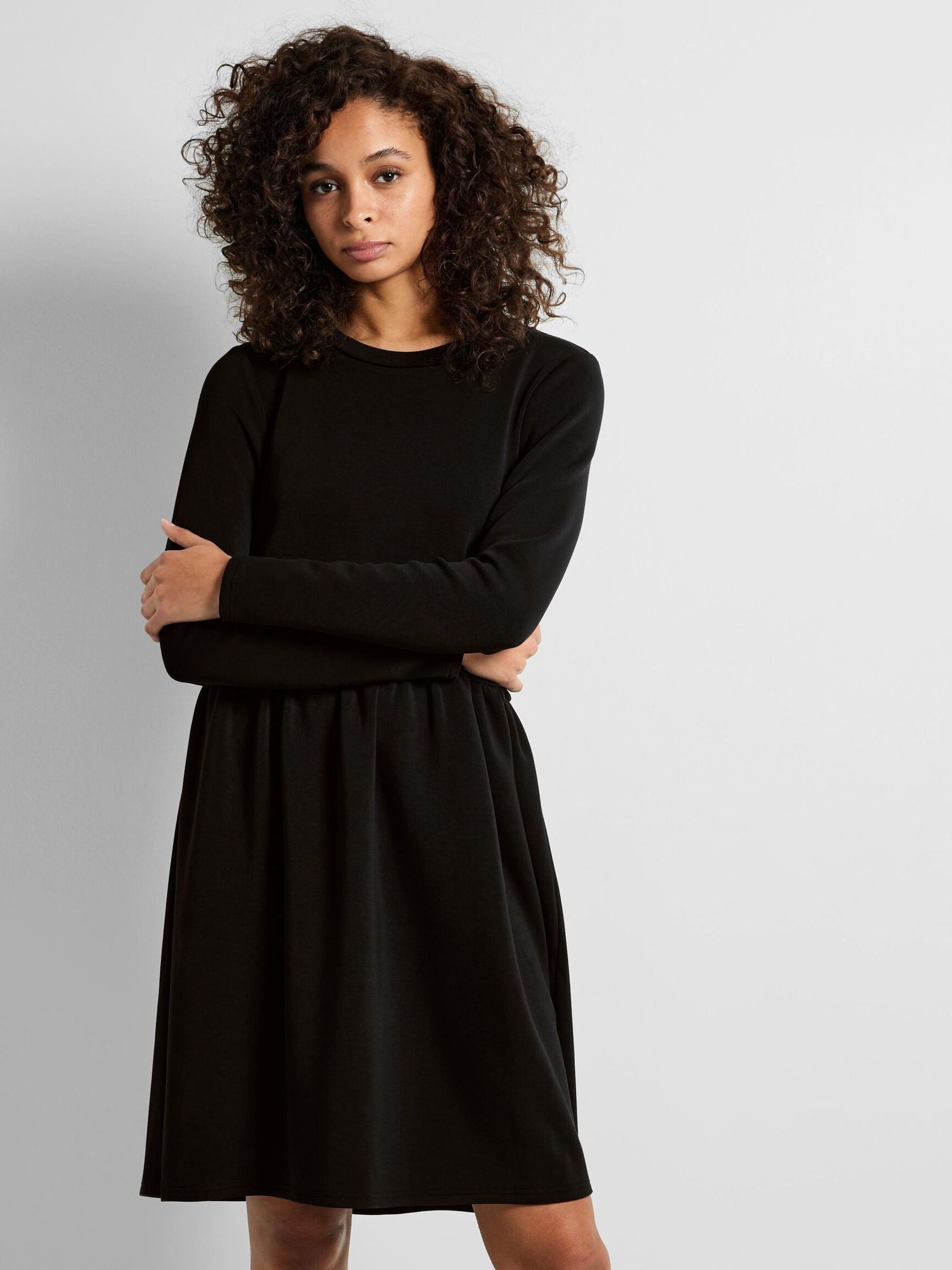 LONG-SLEEVED MINI DRESS, Black, highres
