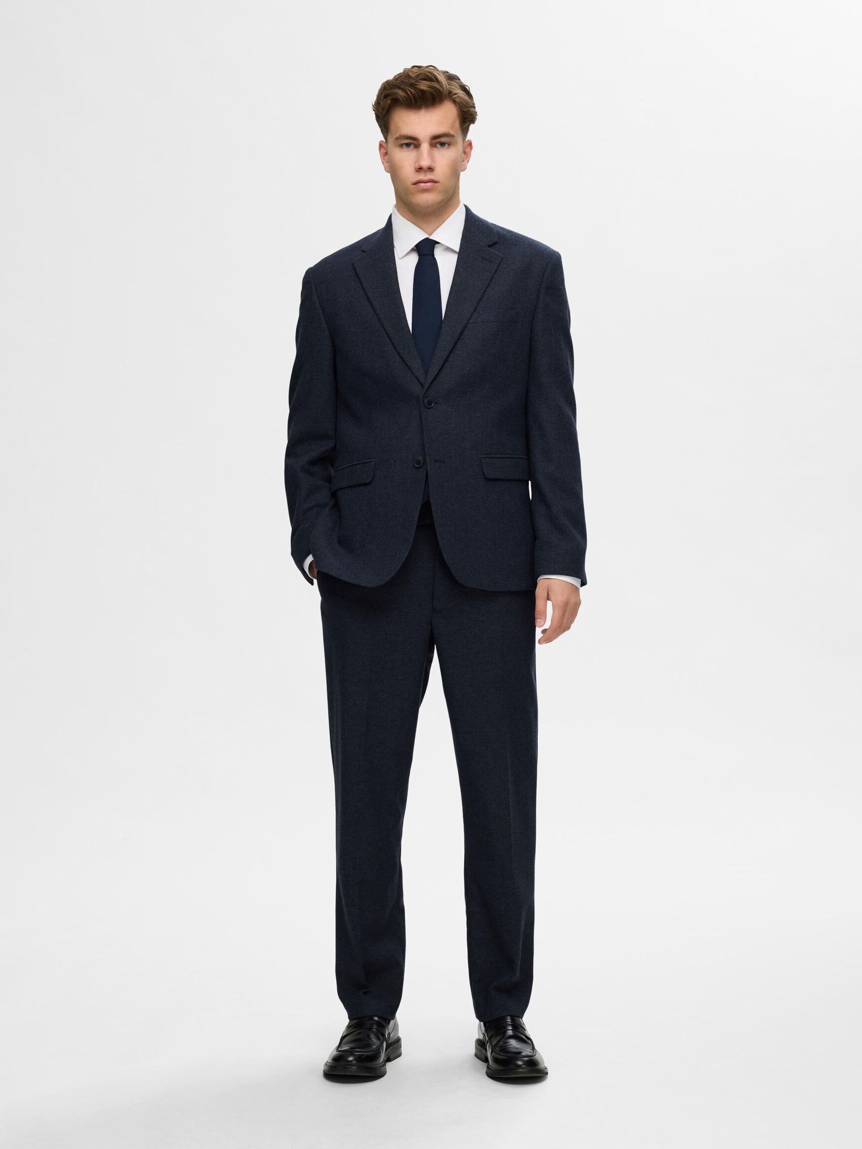CHECKED WOOL BLEND  BLAZER, Dark Blue, highres