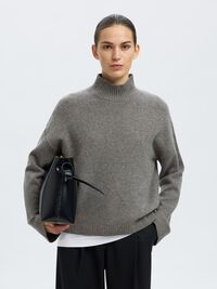 CASHMERE BLEND KNITTED JUMPER, Medium Grey Melange, highres