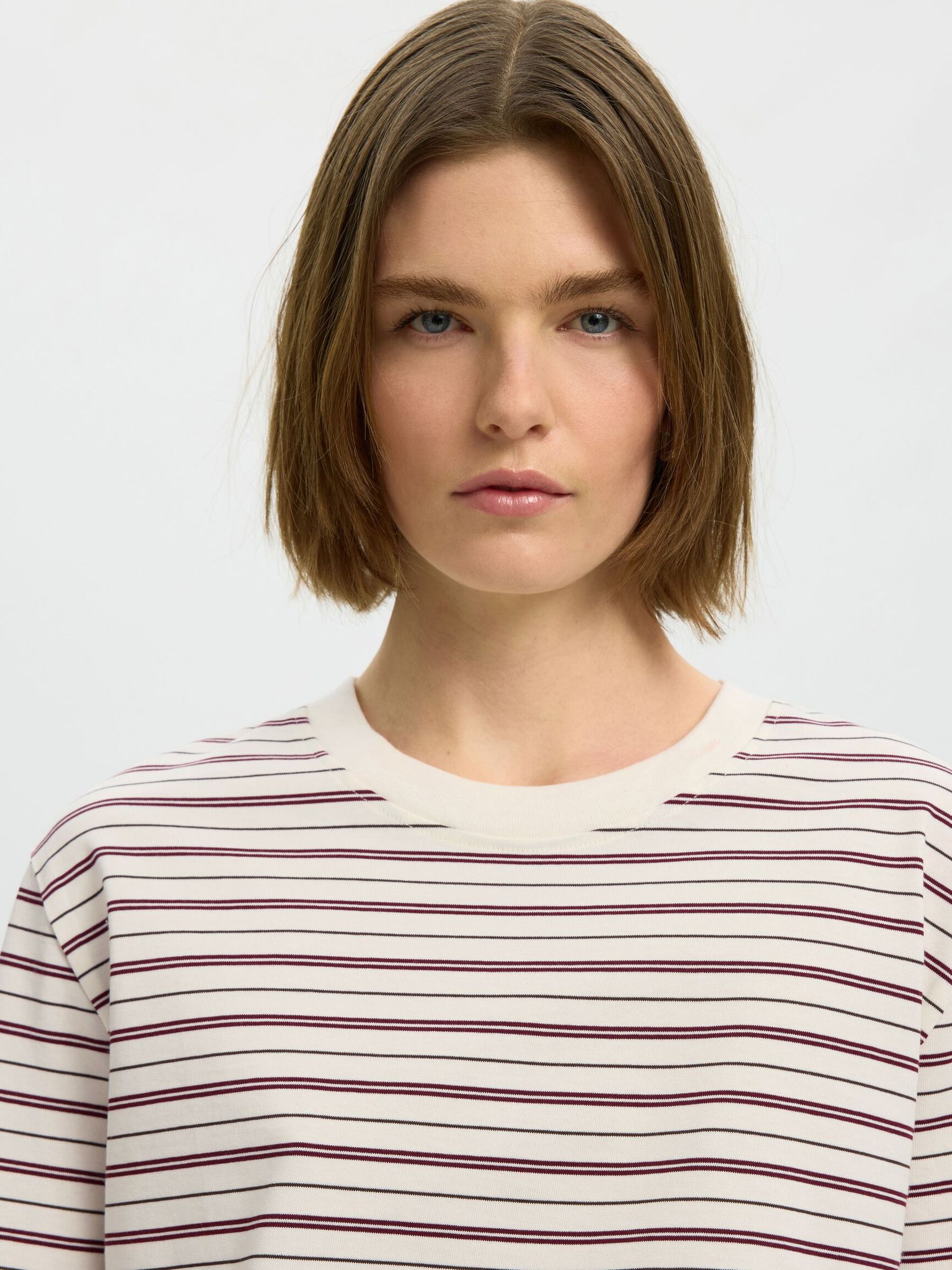 GESTREEPT T-SHIRT MET LANGE MOUWEN, Tawny Port, highres