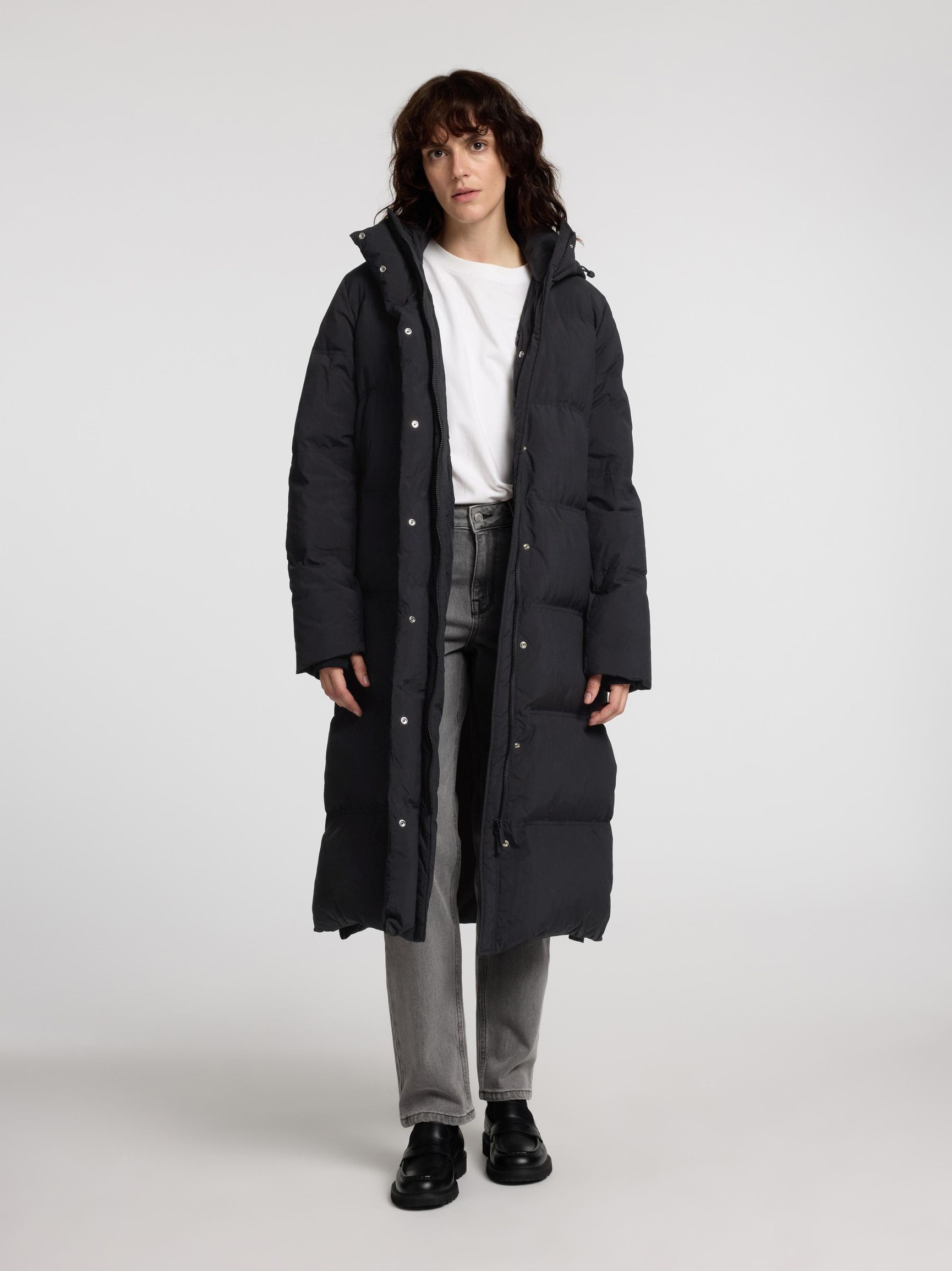 LANG PUFFER-KÅPE, Black, highres