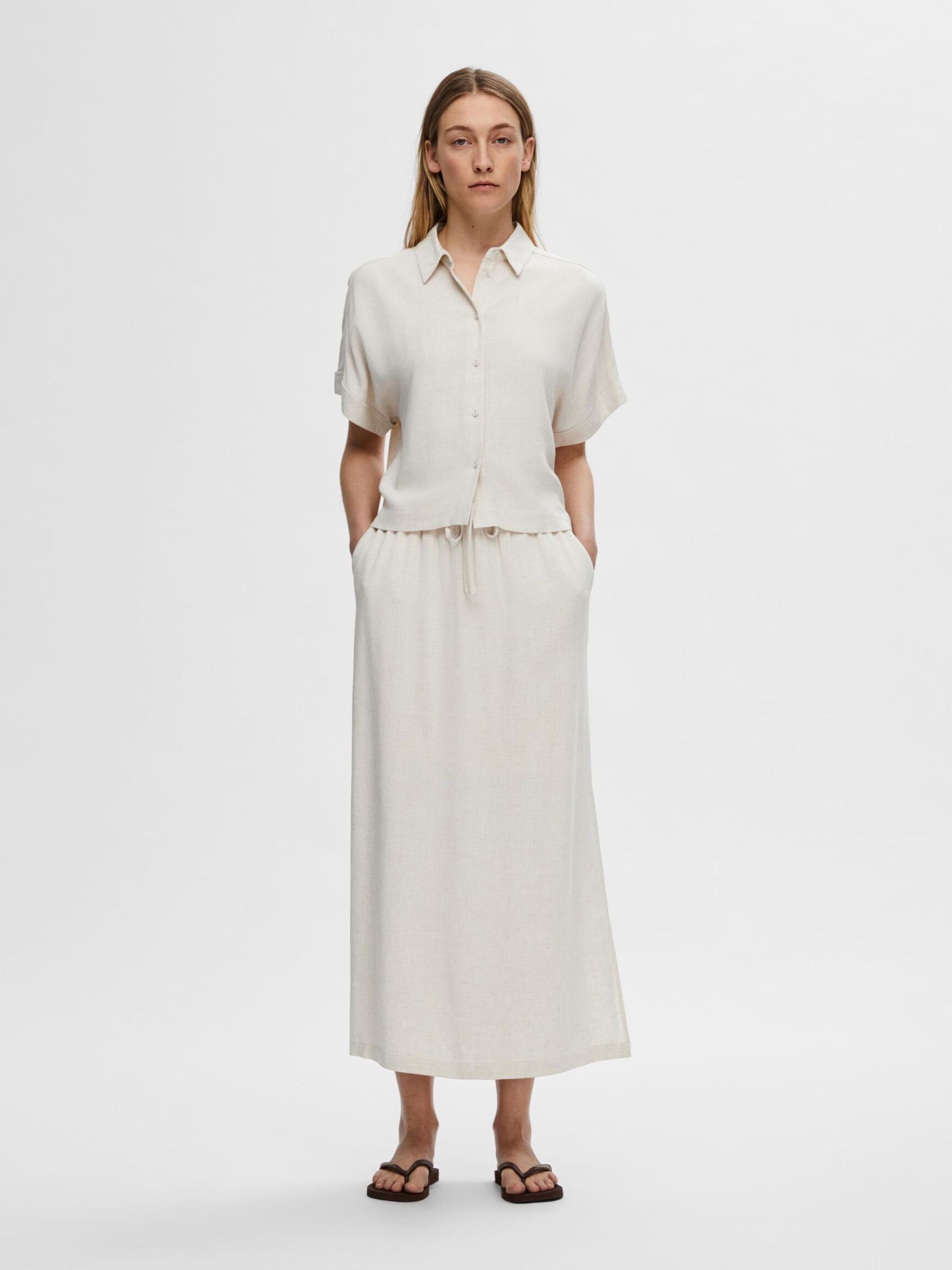 HIGH WAISTED MAXI SKIRT, Sandshell, highres