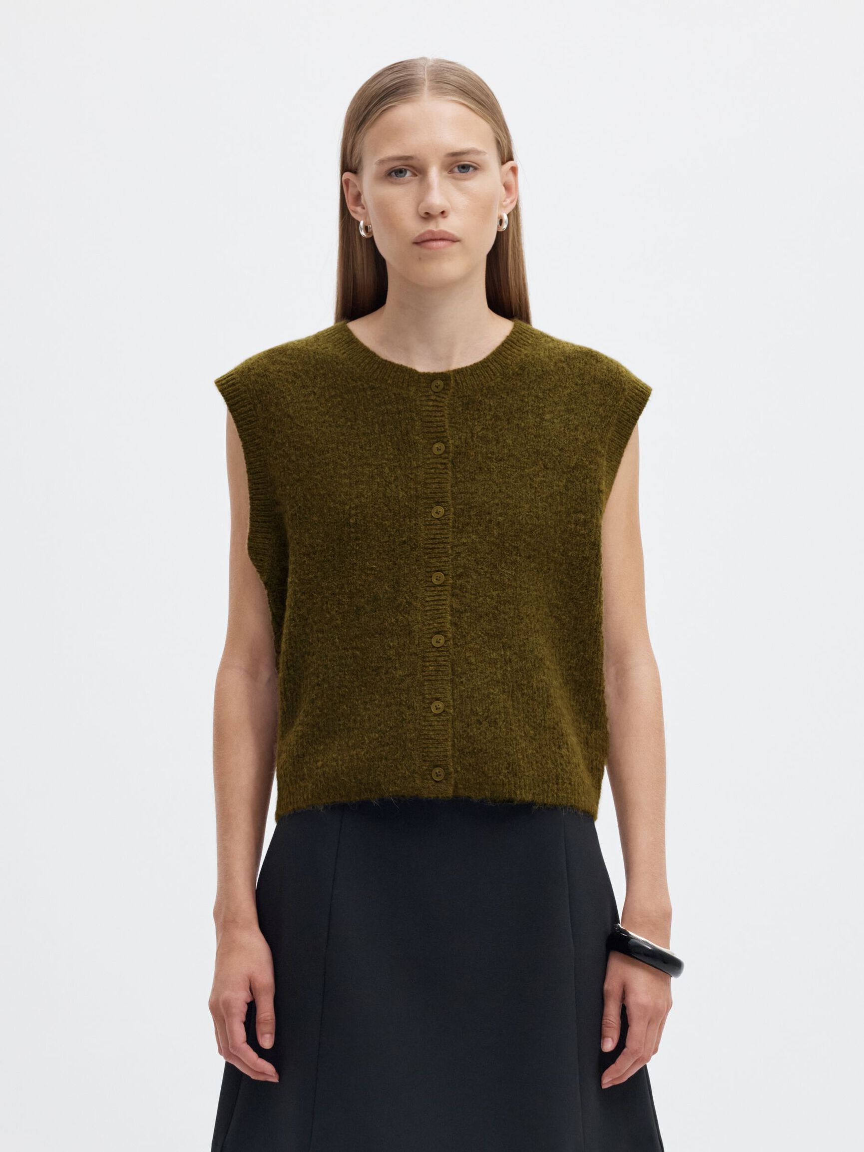 WOOL BLEND  KNITTED VEST, Fir Green, highres