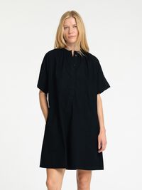 MET KORTE MOUWEN MINI JURK, Black, highres