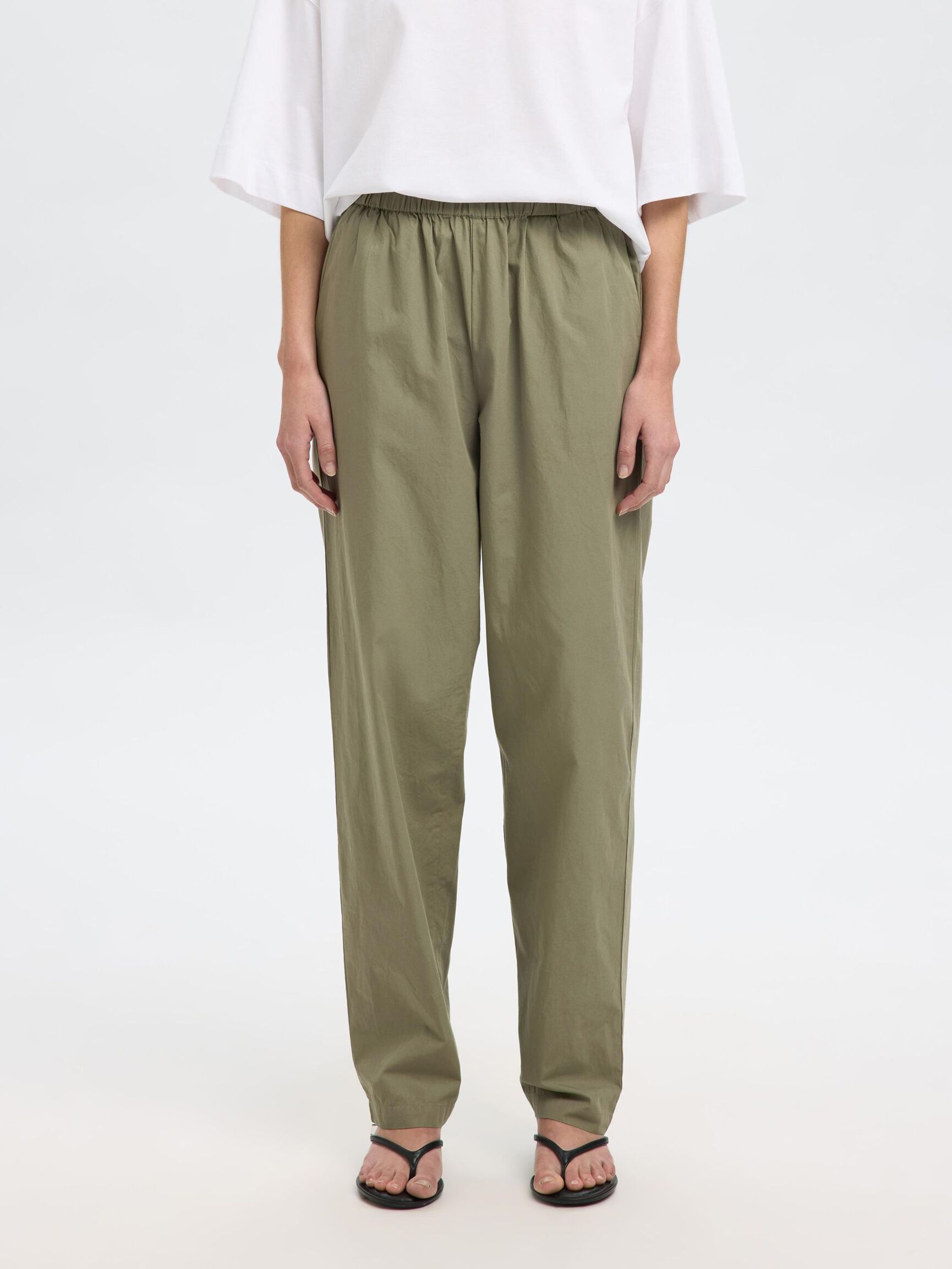 COTTON HIGH WAISTED TROUSERS, Vetiver, highres