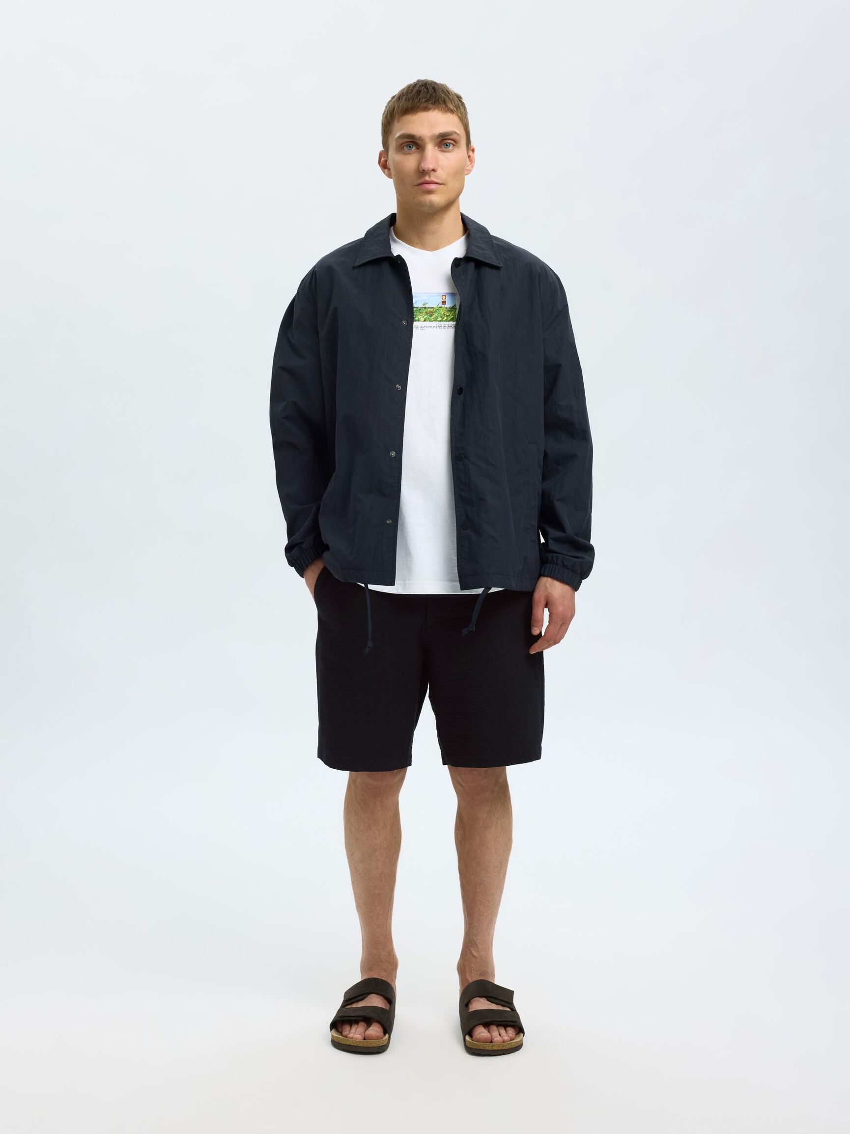 SEERSUCKER SHORTS, Black, highres