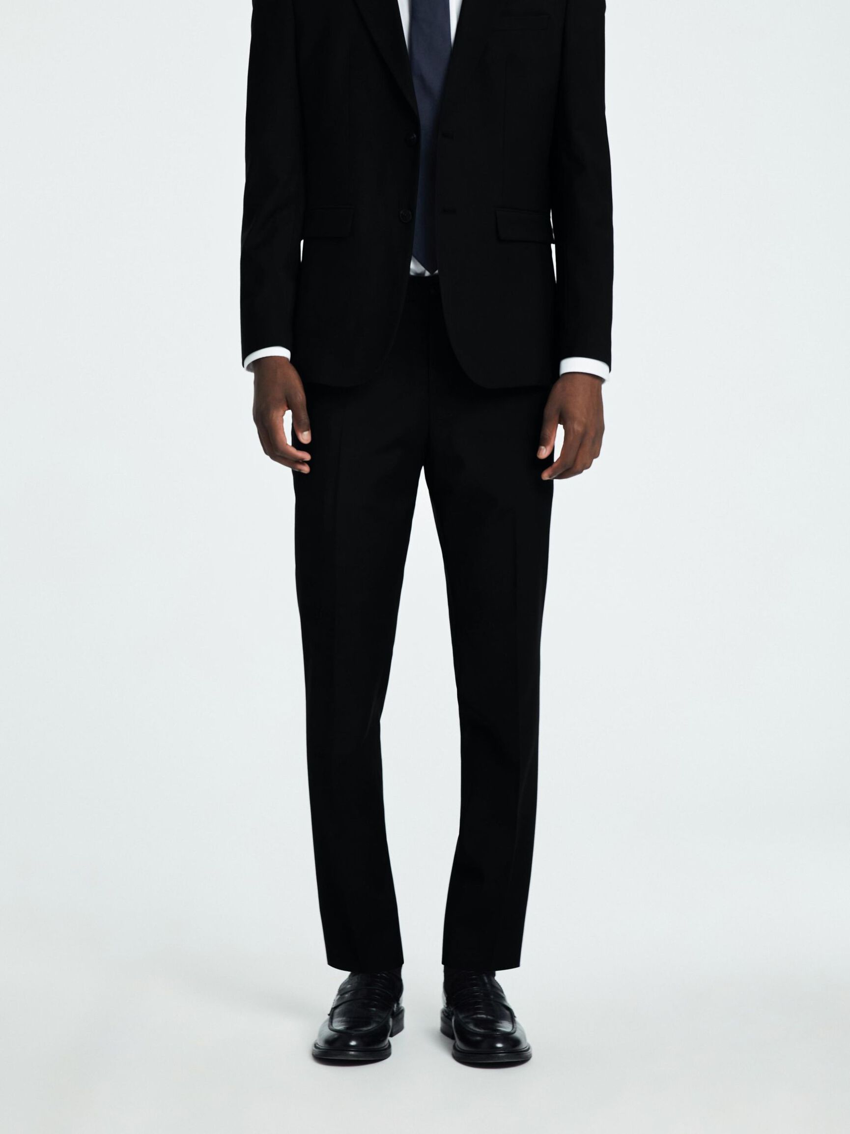 SLIM FIT WOOL BLEND SUIT TROUSERS, Black, highres