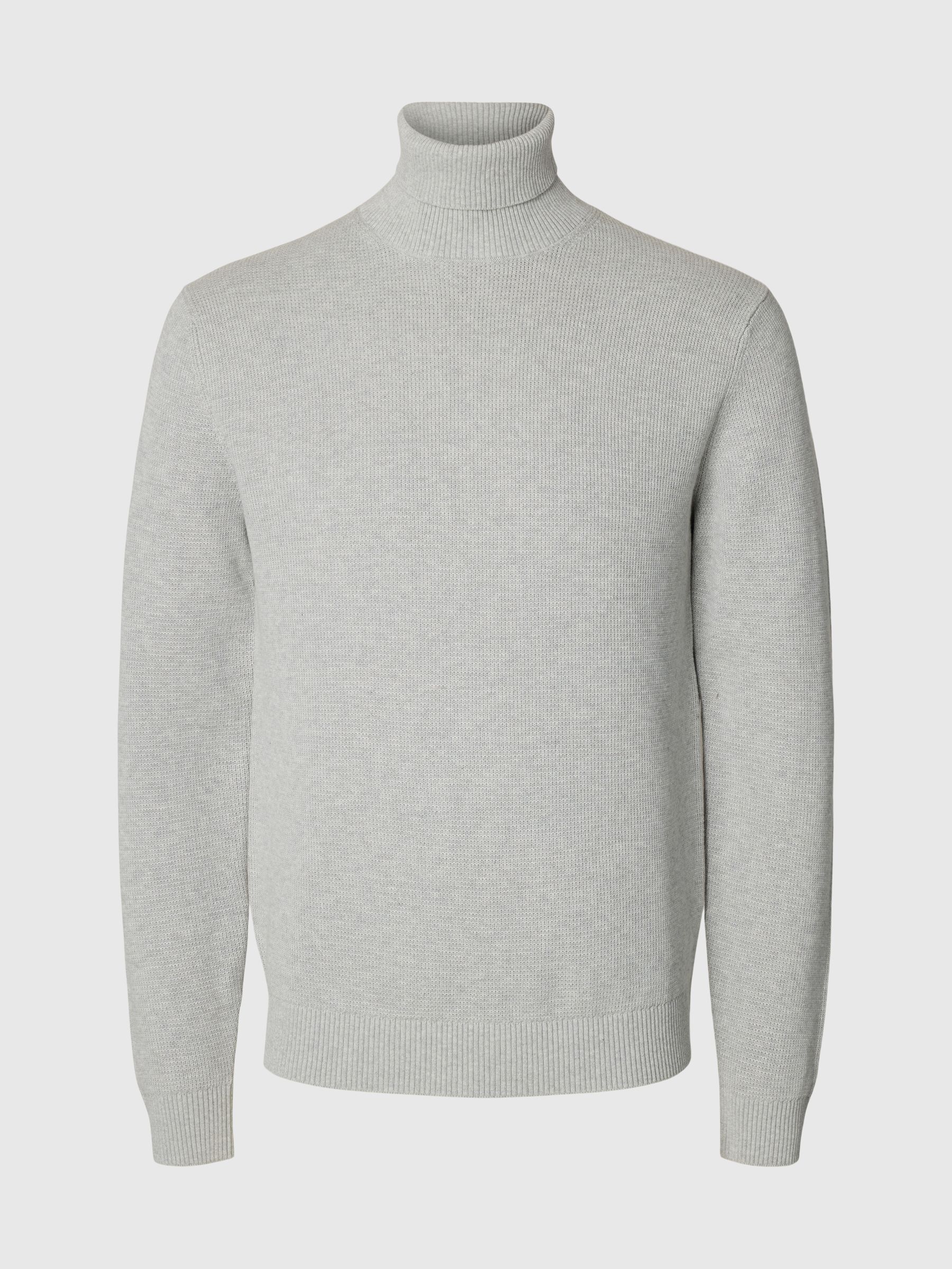 BAUMWOLL ROLLKRAGENPULLOVER, Light Grey Melange, highres