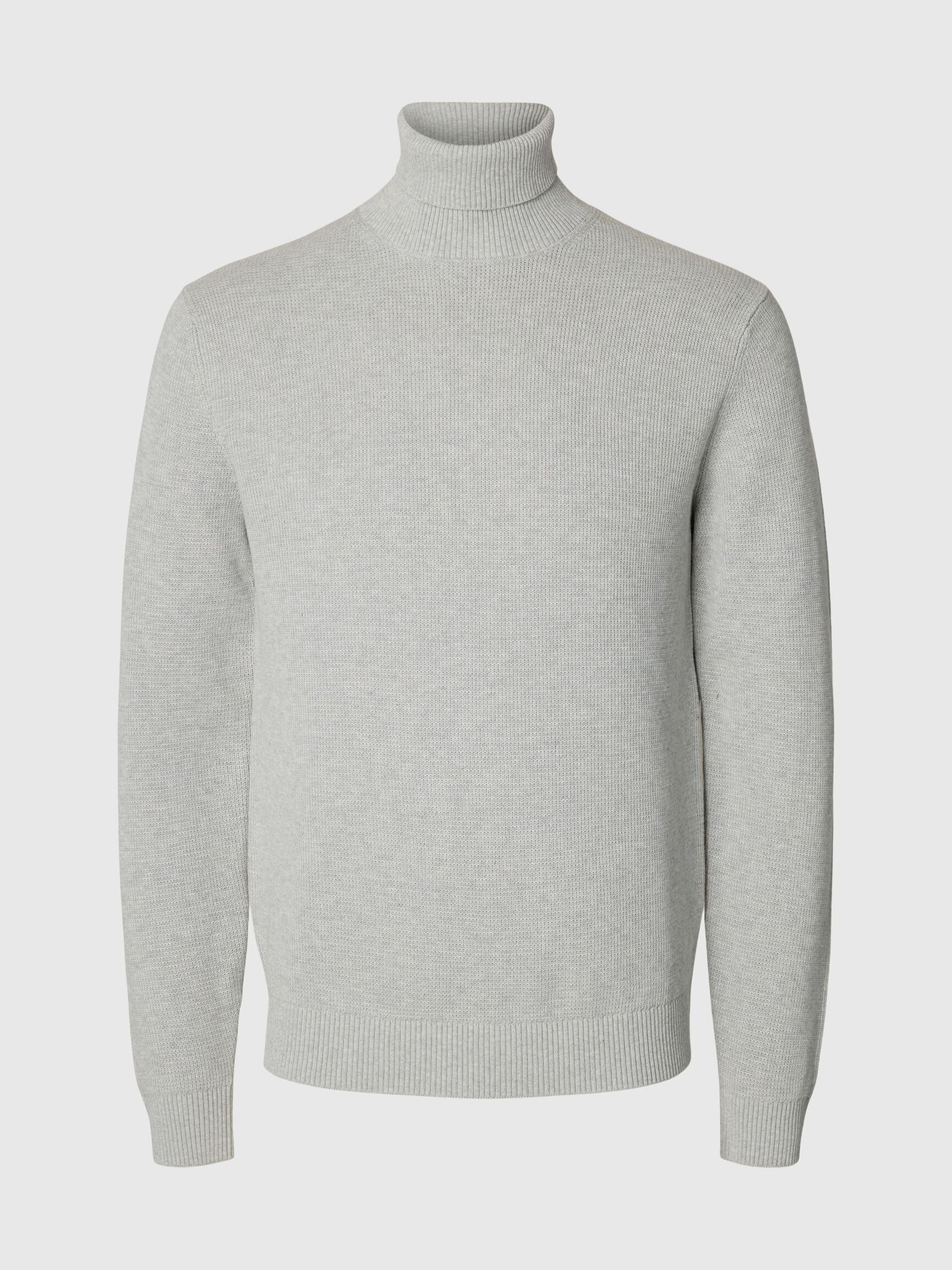 BAUMWOLL ROLLKRAGENPULLOVER, Light Grey Melange, highres