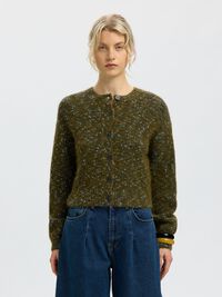 CROPPED KNITTED CARDIGAN, Fir Green, highres