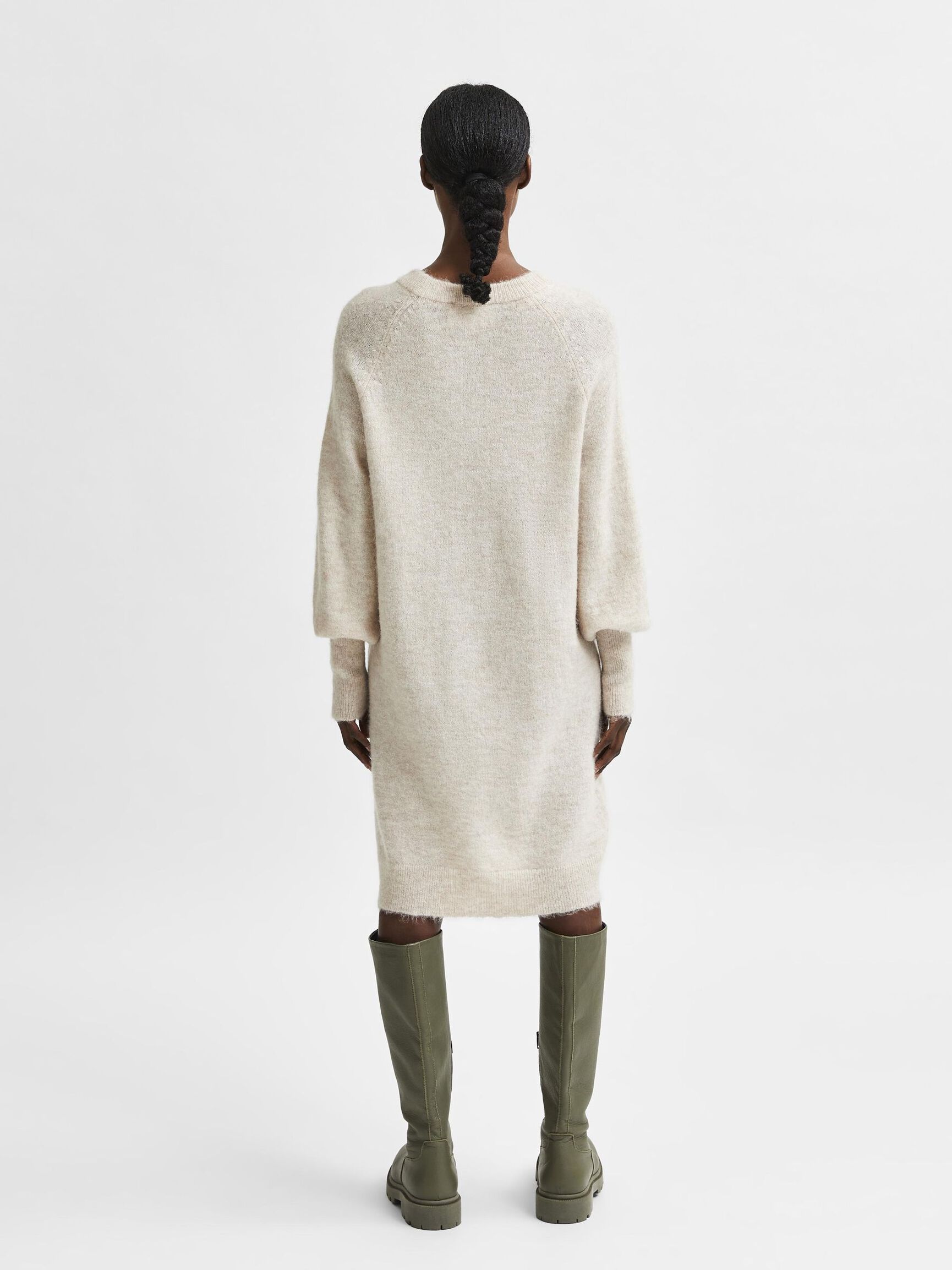 LONG SLEEVED KNITTED DRESS, Birch, highres