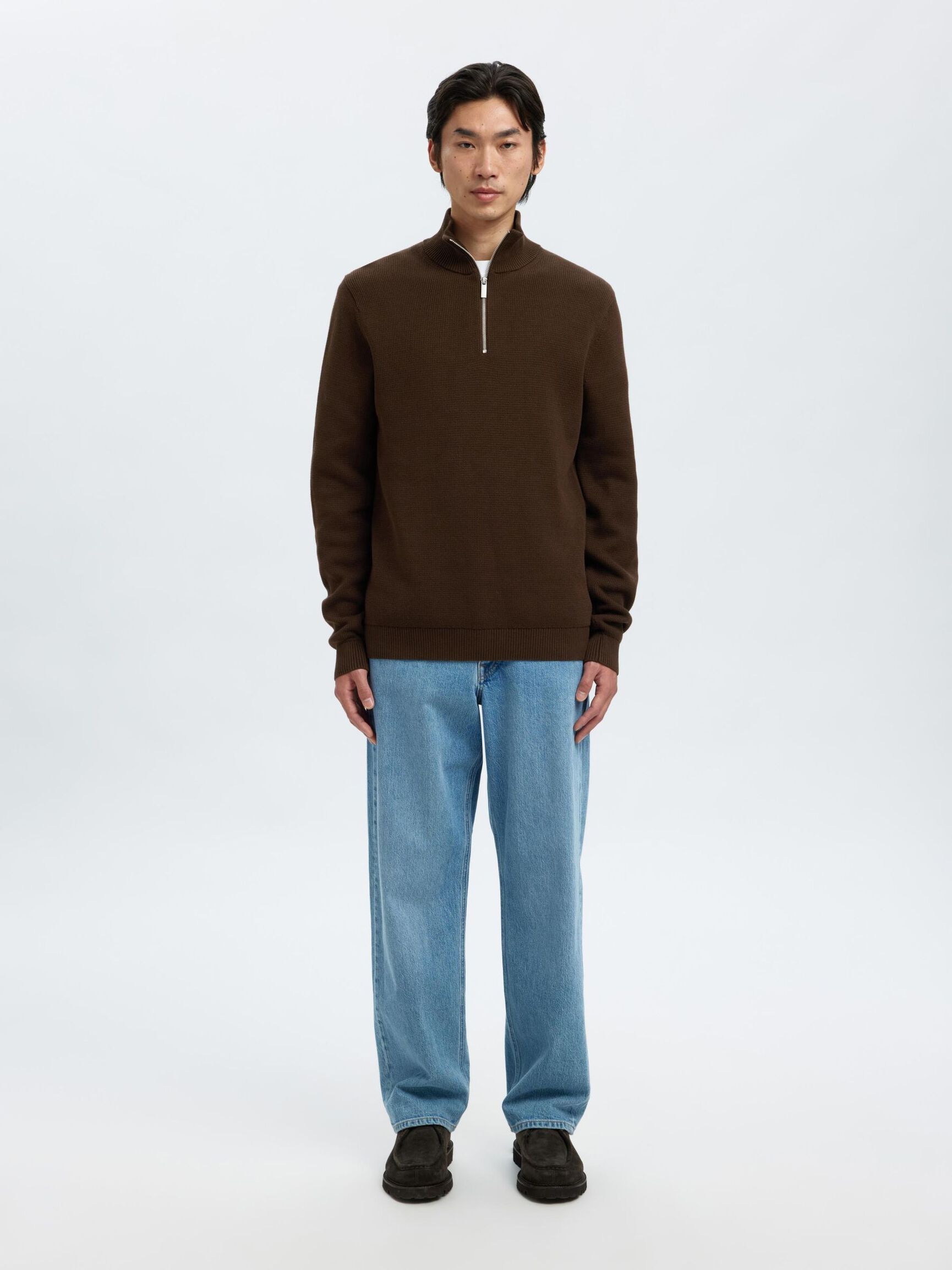 HALVE RITSSLUITING SWEATER, Demitasse, highres