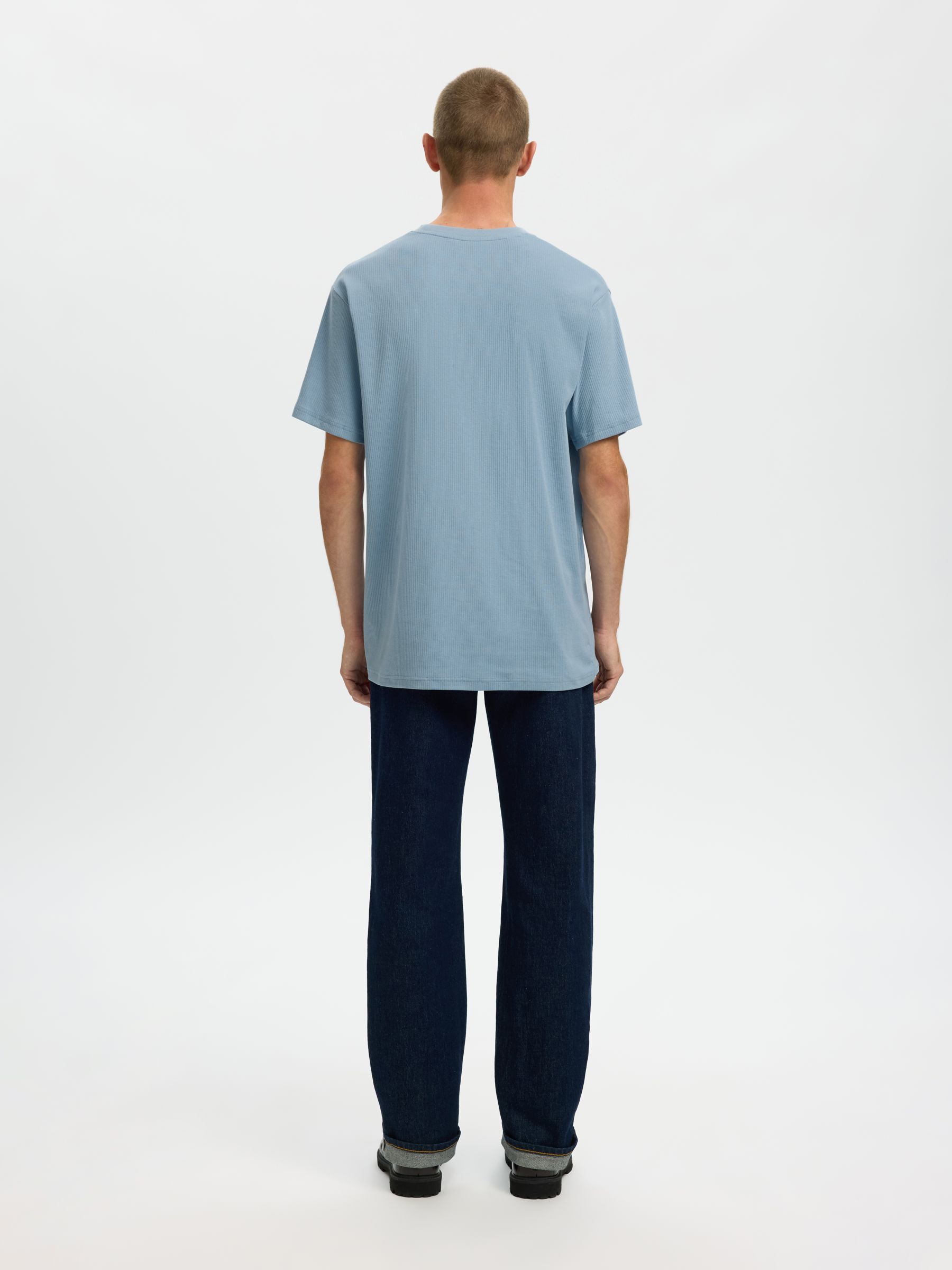 RIBBED COTTON T-SHIRT, Dusty Blue, highres