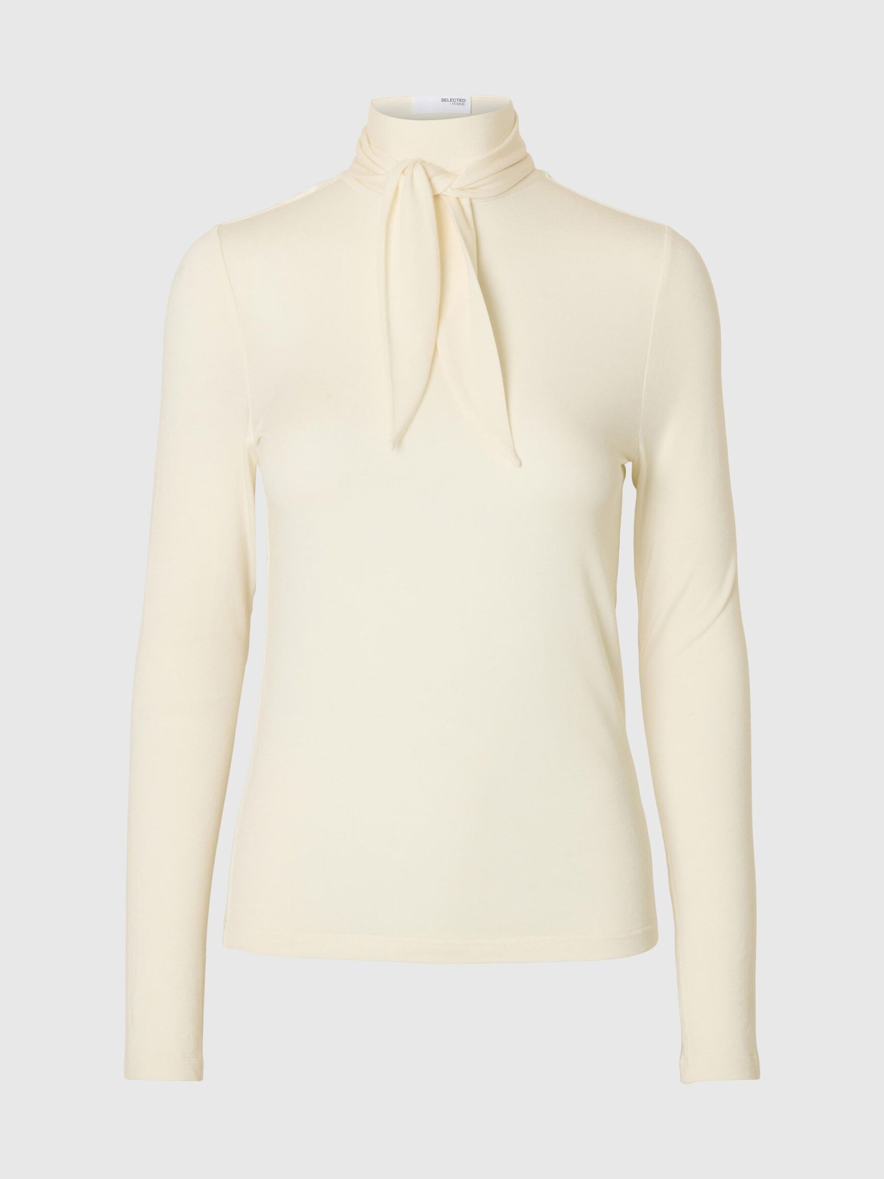 COL MONTANT TOP À MANCHES LONGUES, Egret, highres