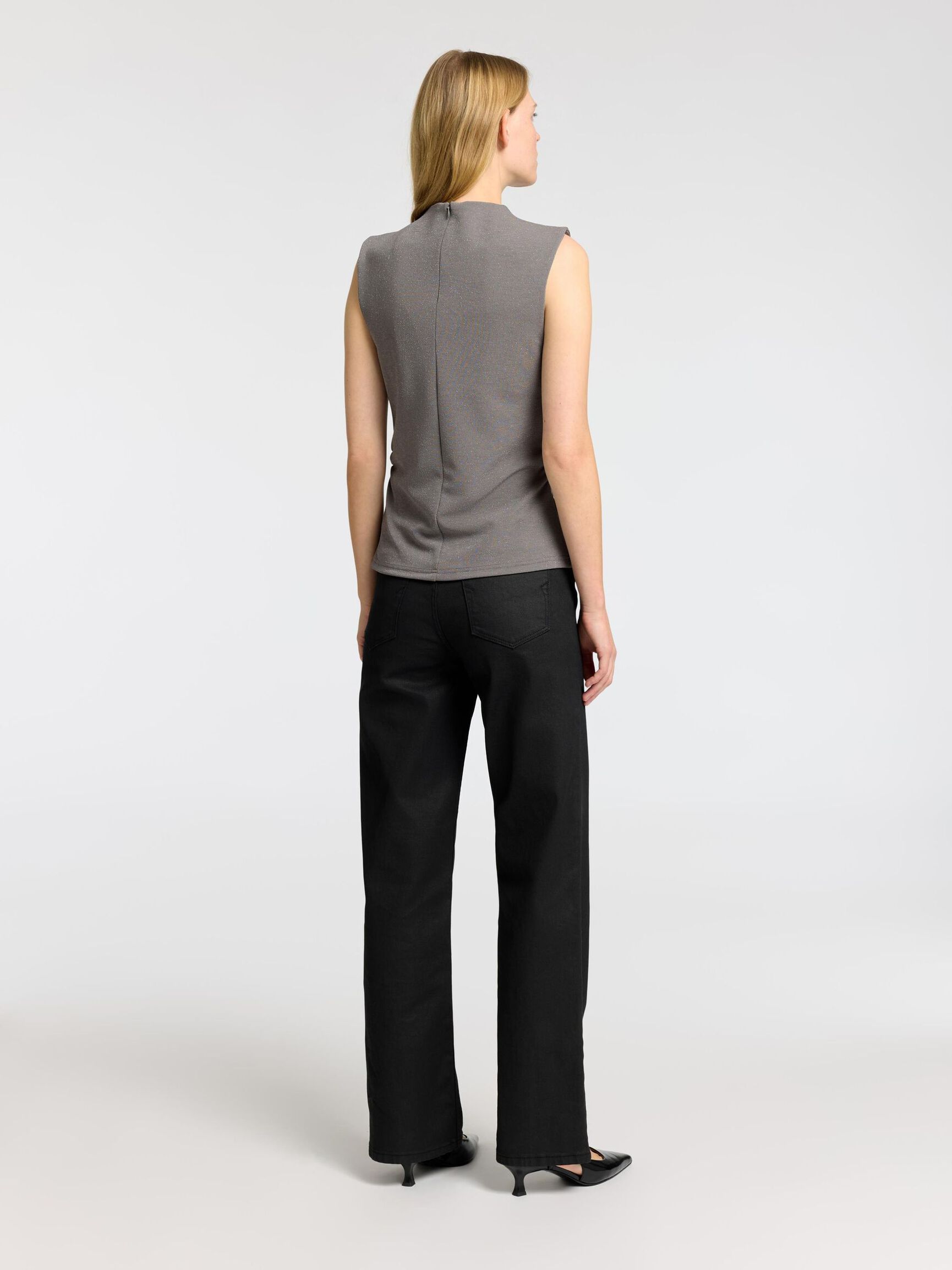 PAILLETTE TOP SANS MANCHES, Grey, highres