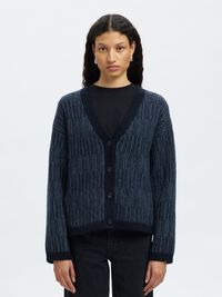 WOOL BLEND KNITTED CARDIGAN, Dark Sapphire, highres