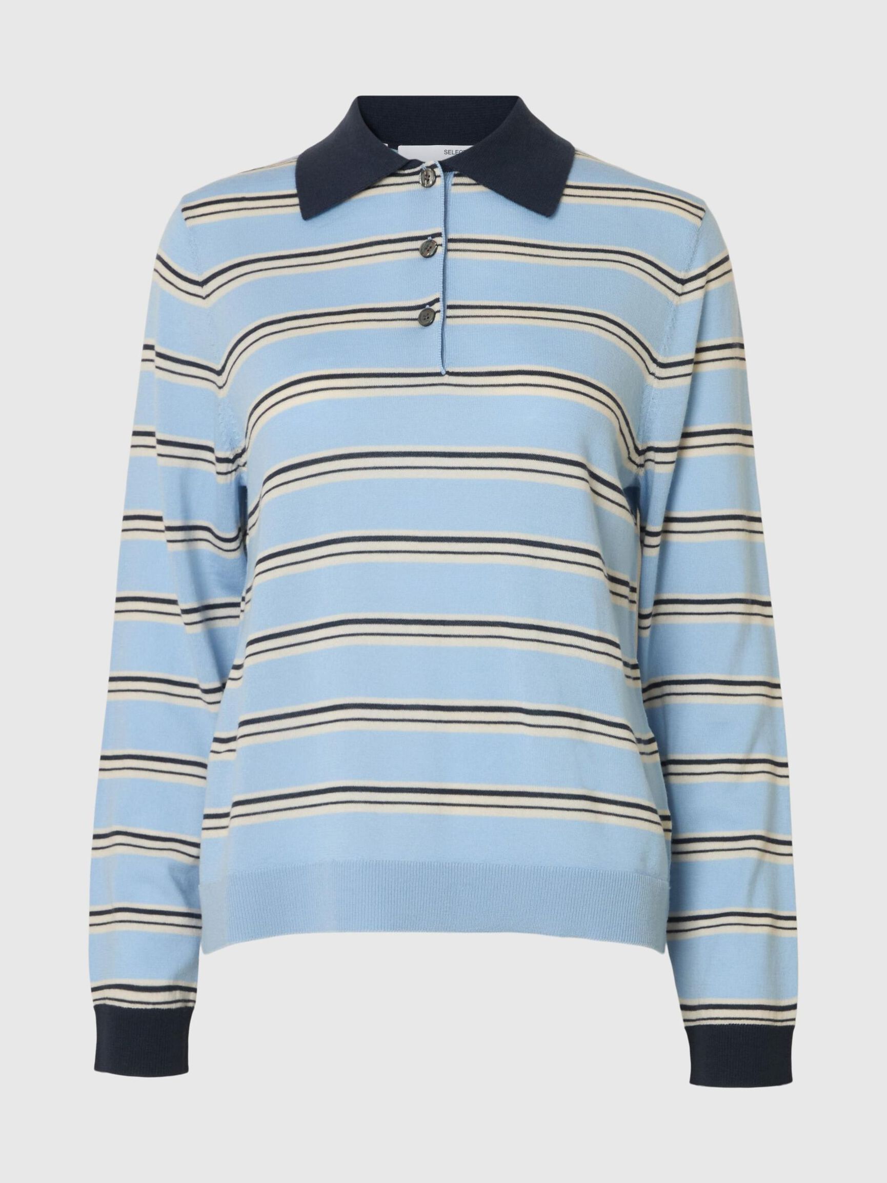 100 % LAINE MÉRINOS POLO À MANCHES LONGUES, Cerulean, highres