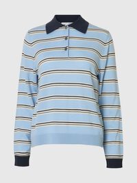 100 % LAINE MÉRINOS POLO À MANCHES LONGUES, Cerulean, highres