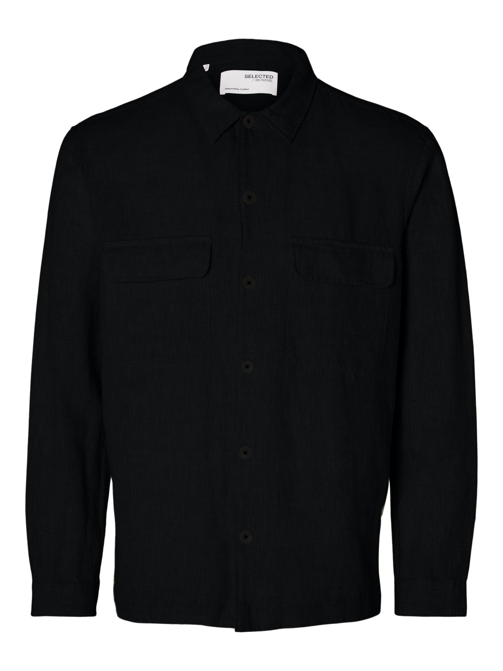 LONGSLEEVE LINNENMIX OVERSHIRT, Black, highres