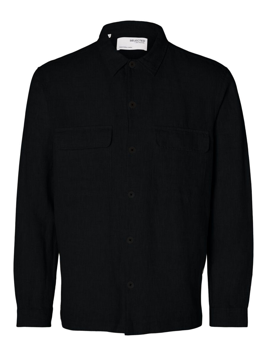Selected LANGARM LEINENMIX OVERSHIRT, Black, highres - 16092244_Black_001.jpg