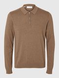 Selected KNITTED LONG-SLEEVED POLO, Teak, highres - 16094271_Teak_1113639_001.jpg