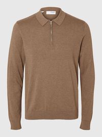 GEBREIDE POLO MET LANGE MOUWEN, Teak, highres