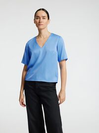 KORTÆRMET TOP MED V-HALS, Cornflower Blue, highres