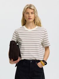 STRIPED BOXY FIT T-SHIRT, Tawny Port, highres