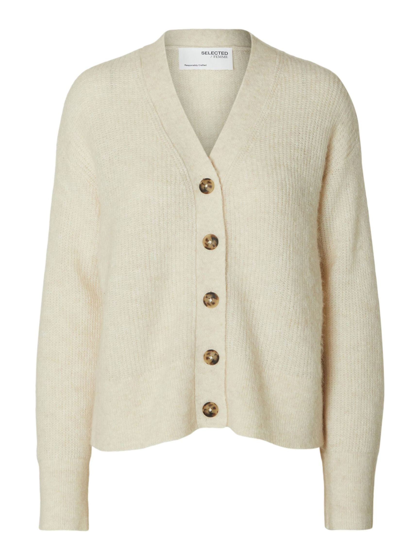 RELAXED FIT WOLLGEMISCH STRICKJACKE, Birch, highres