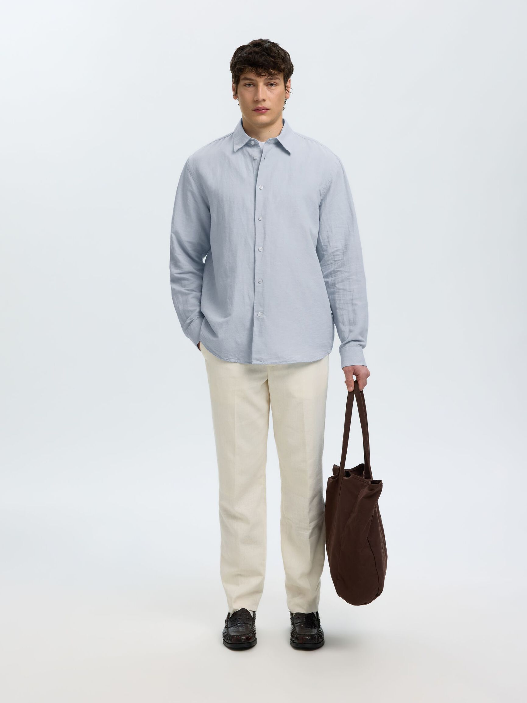 REGULAR FIT LINEN-BLEND SHIRT, Dusty Blue, highres