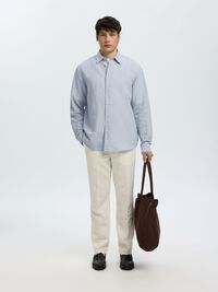 REGULAR FIT LINEN-BLEND SHIRT, Dusty Blue, highres