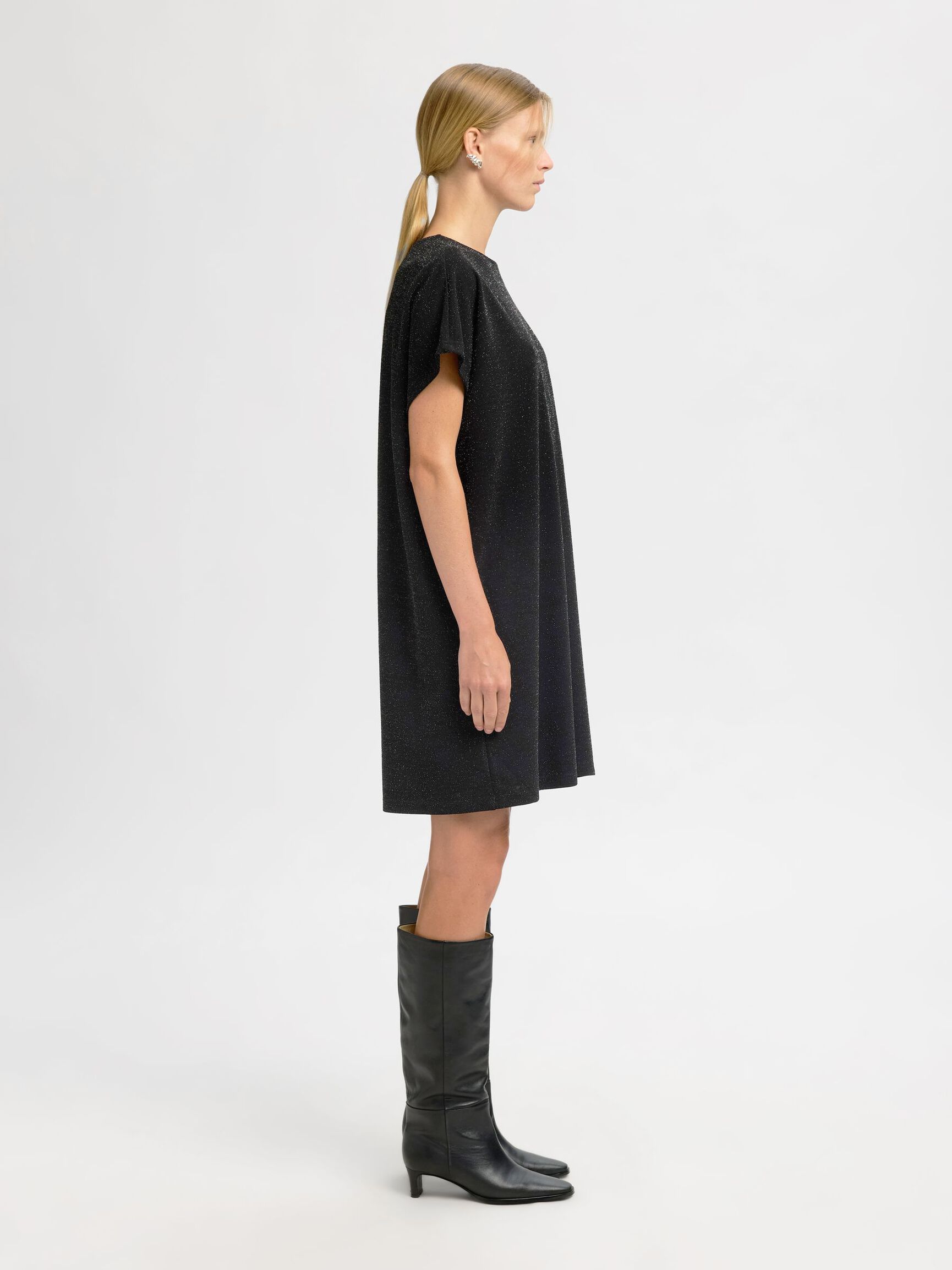 METALLIC GLITTER MIDI-JURK, Black, highres