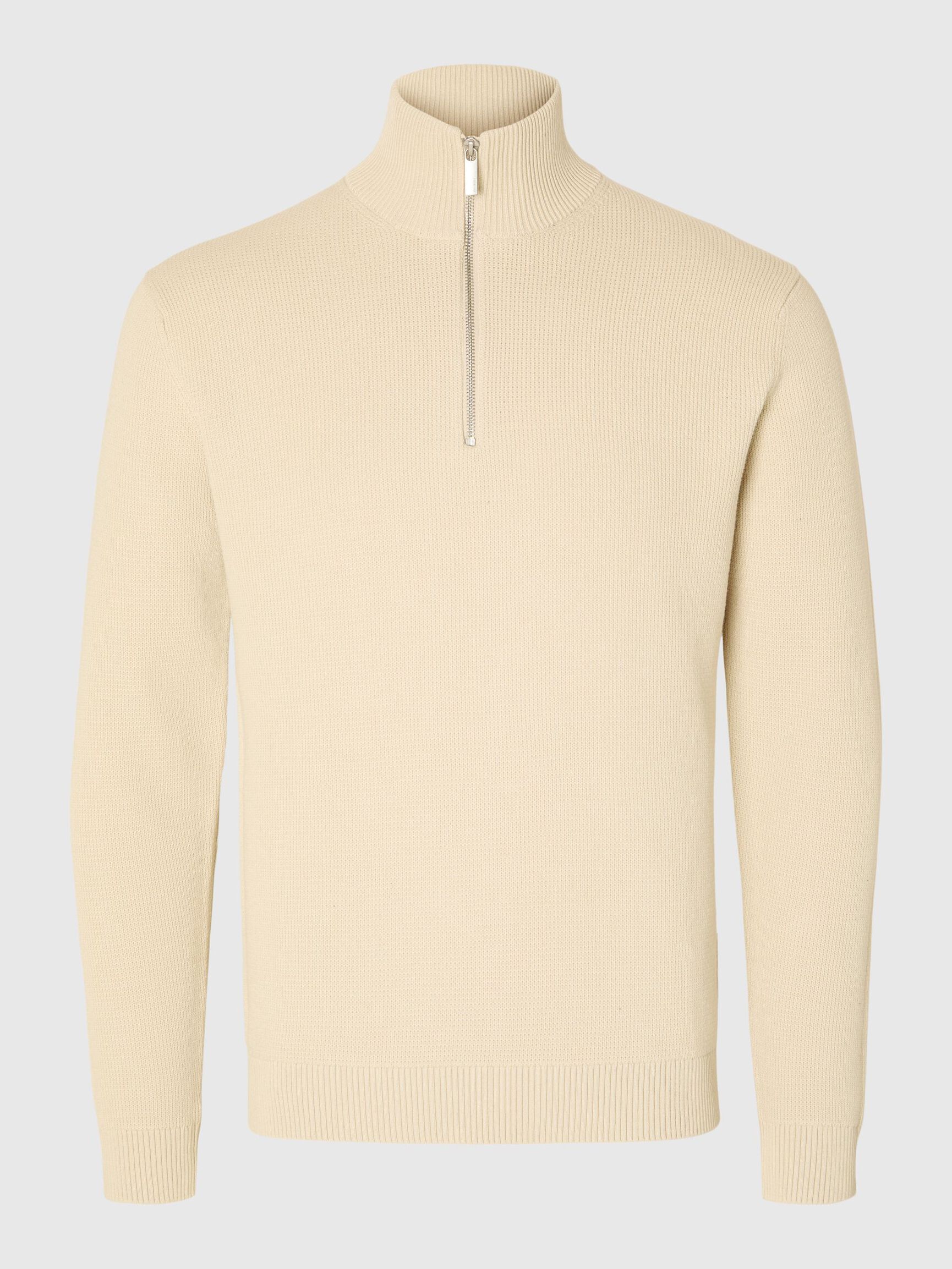 HALF-ZIP PULLOVER, Oatmeal, highres