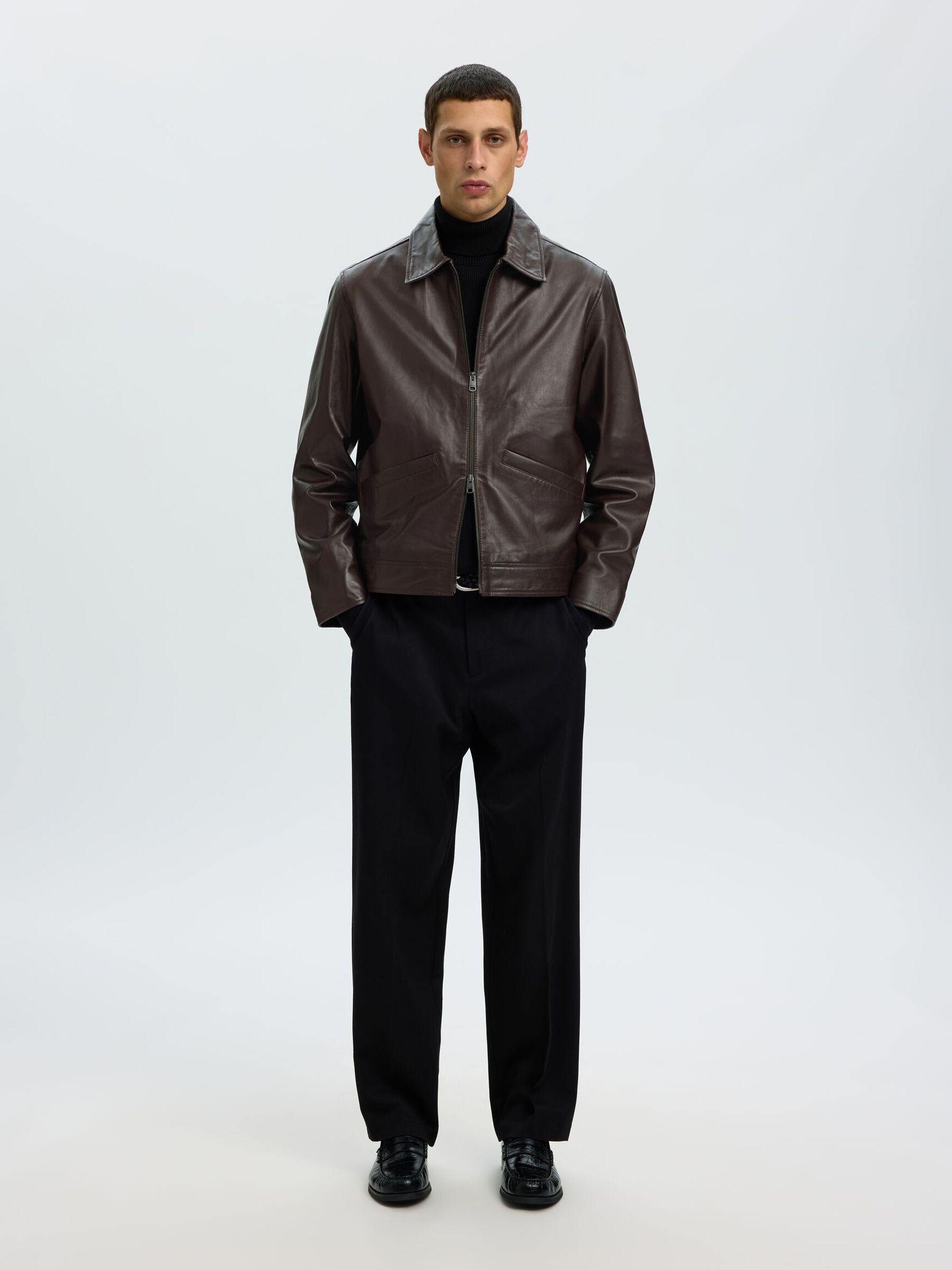 SHORT LEATHER JACKET, Demitasse, highres