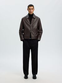 SHORT LEATHER JACKET, Demitasse, highres