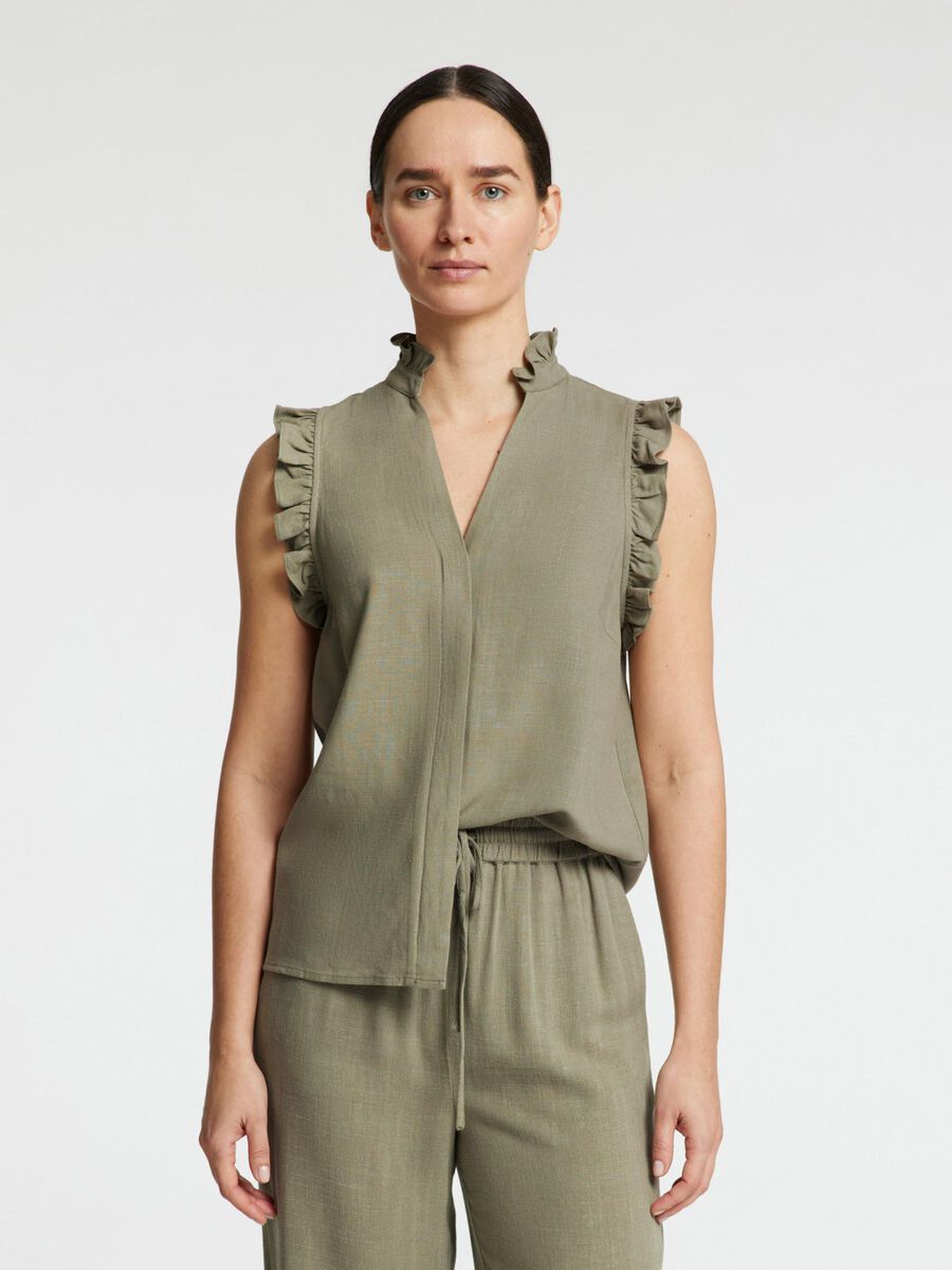 Selected ÄRMLÖS VOLANGPRYDD TOPP, Vetiver, highres - 16096447_Vetiver_003.jpg