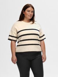 SHORT-SLEEVED WOOL BLEND TOP, Birch, highres