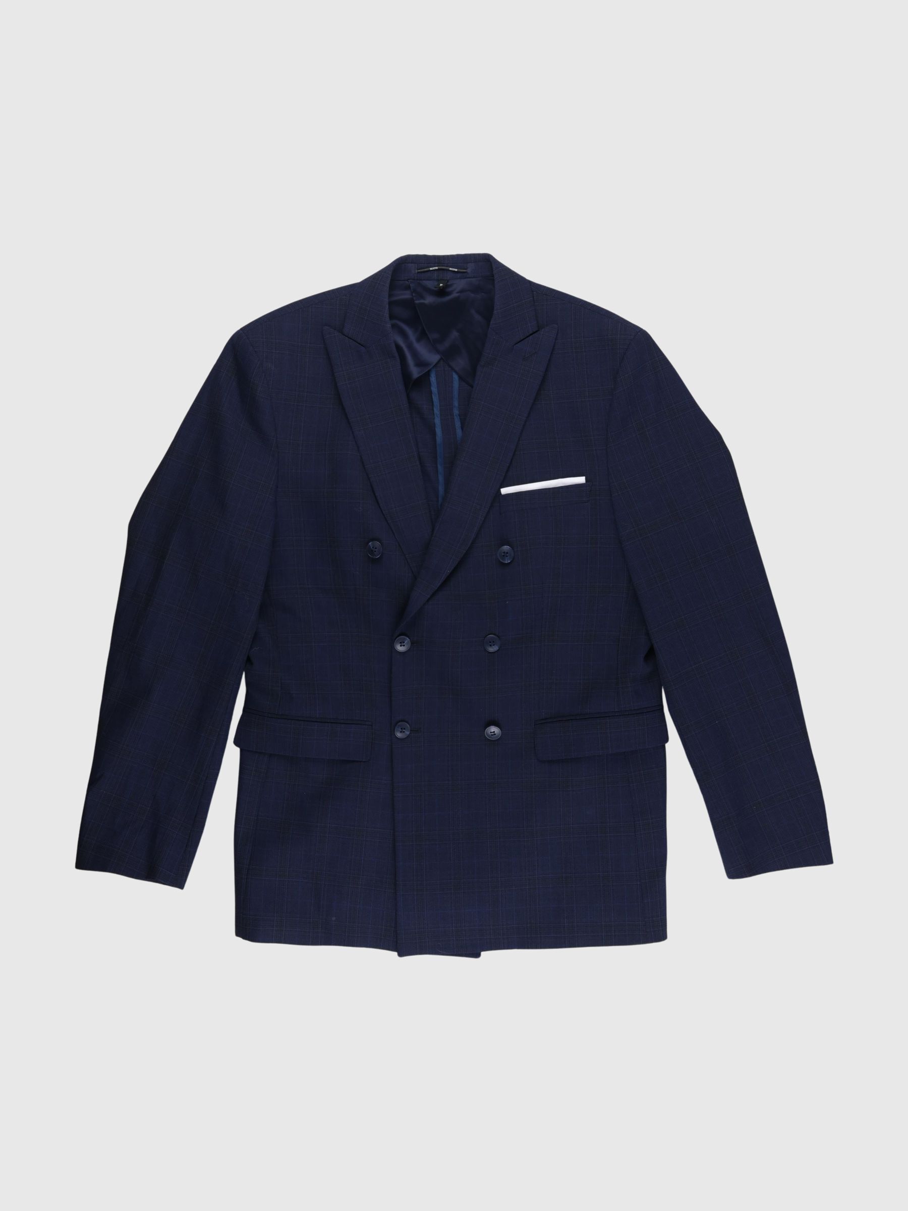 CHECKED DOUBLE-BREASTED BLAZER, Dark Navy, highres