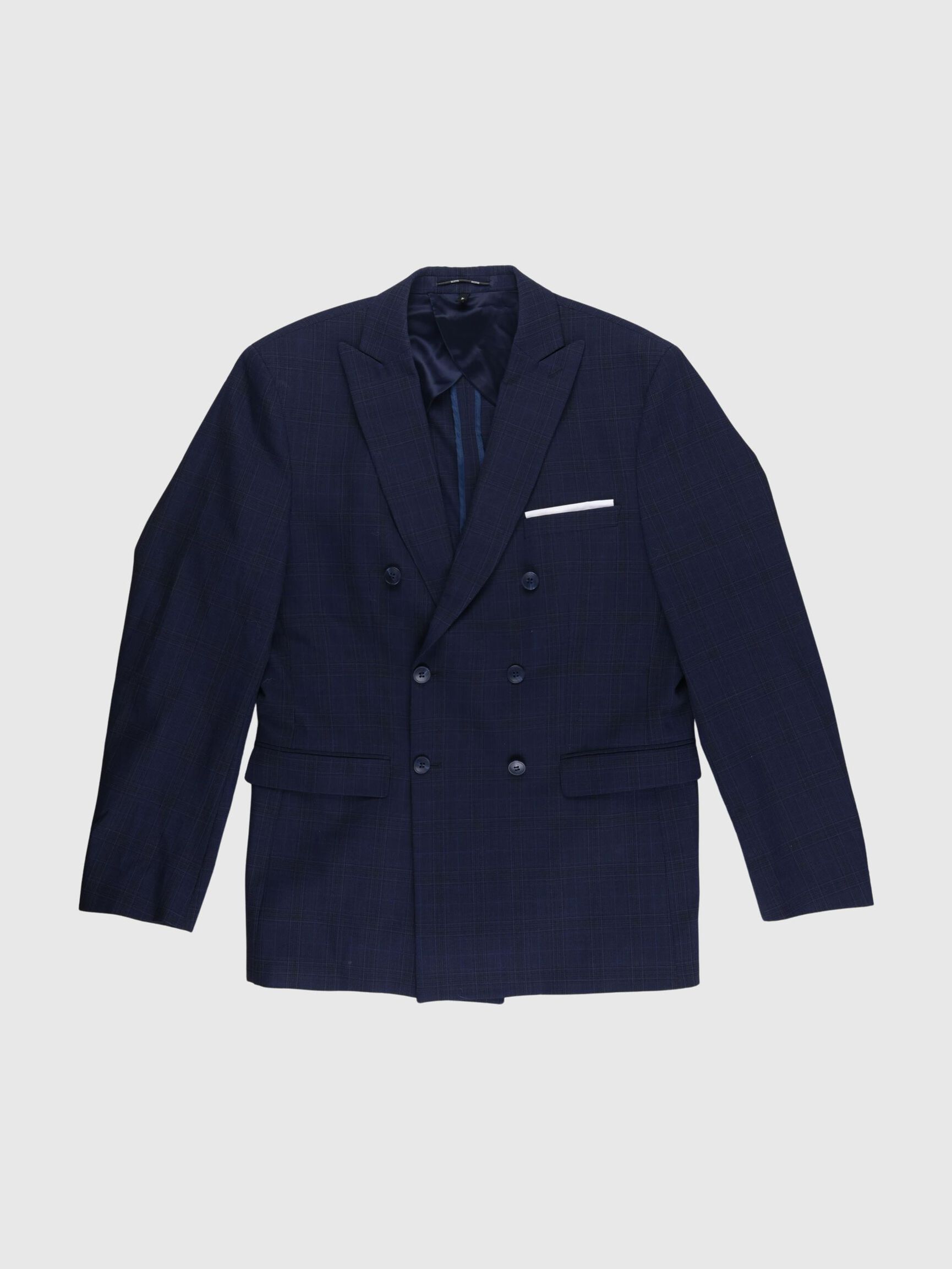CHECKED DOUBLE-BREASTED BLAZER, Dark Navy, highres