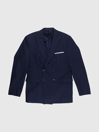 CHECKED DOUBLE-BREASTED BLAZER, Dark Navy, highres